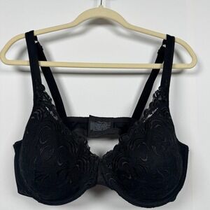 Playtex Bra 44C Black Floral Lace Bra Full Cup Wired Padded 4513 Coquette Dainty